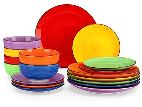 vancasso BONITA Service de Table 6 Personnes, Set Vaisselle en Grès 18 Pièces, Services Complet - Assiette Plates, Assiette à Dessert et Bols à Céréales - Multicoloré, Compatible Micro-Ondes