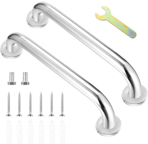 2 Pz Barra di Sostegno per Bagno, 30cm Maniglione Bagno Disabili, Maniglioni Bagno per Anziani, Maniglia da Bagno in Acciaio Inox Antiscivolo,Maniglione Doccia Maniglia Doccia Anziani Vasca da Bagno