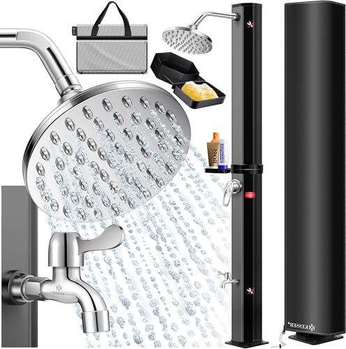KESSER® Doccia solare da giardino 35 litri | acqua calda max. 60 °C | Doccia piscina senza collegamento | Soffione doccia da campeggio doccia a pioggia, rubinetto, collegamento tubo con ripiano,
