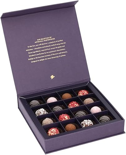 The Gourmet Selection, 16 Handmade Chocolate Truffles, Luxury Artisanal Gift Box by The Mayfair Chocolatier, Raspberry, Champagne, Prosecco, Milk Chocolate Gift Box for Birthday,Thank You,470g