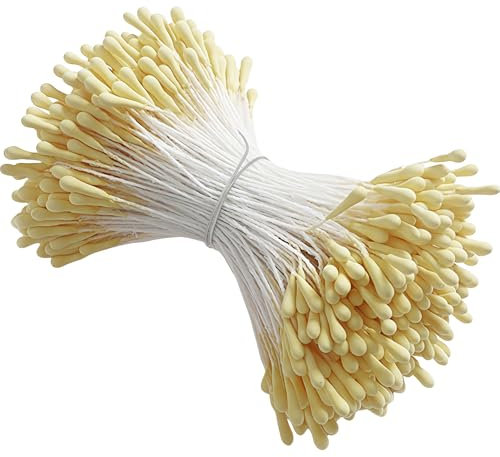 TANSAR 400 Stück Pfeifenreiniger Blumen Staubblatt Gelb mit Zwei Perlen Köpfen 3mm, Pfeifenreiniger Blumen Zubehör, Pfeifenputzer zum Basteln