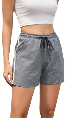 FGFD&OU Kurze Hose Damen Sportshorts Baumwolle Sommershorts Sporthose Kurz Jogginghose Trainingshose Tennishose Fitnesshose Sweathose Freizeithose Yoga Bermuda Laufshorts (Dunkelgrau, L)