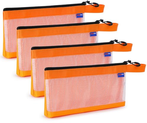 WISEPRO 4Pcs Clear Tool Pouch Zipper Bag, Waterproof Mesh Tool Pouch Bags | Utility Tool Organizers with Mesh Window, Zipper&Buckle 30x19cm Small Tool Bag for Screwdriver Socket