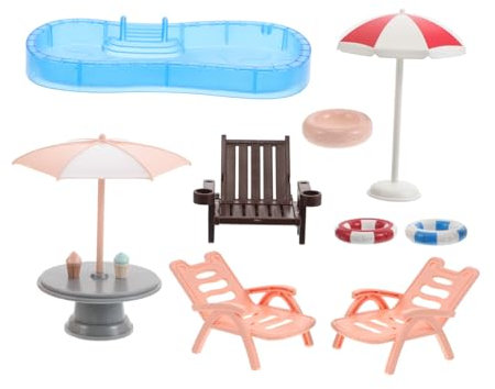 HEMOTON Miniatur-schwimmring Und Strandkorb Für Puppenhaus Outdoor-möbel-Set Mit Swimmingpool Und Sonnenschirm Mikroszene-Dekoration Für Junge Mädchen Tragbar Für Familienausflüge