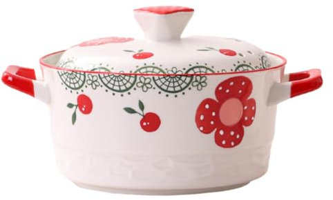 Eleeonora Zuppiera con Coperchio in Ceramica,Pentola per Zuppa in Ceramica Manico,Pentola Smaltata Vintage con Coperchio,Facile da Trasportare,Adatto A Microonde