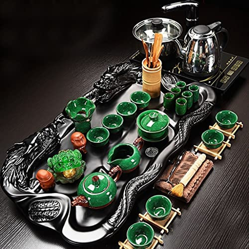 MYVVKIA Juego de té Chino Kungfu, Tetera automática para el hogar, Cocina eléctrica, Taza de té, Mesa de té, Bandeja de té de Madera Maciza, Juego de té de CE