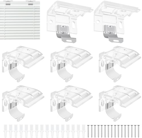DALQUIS 8 Pack Mounting Bracket with Metal Clip, Hidden Replacement Brackets for 1 (25mm) Pleated Shades Cordless Blinds Headrail, Mini Blinds, with Screws