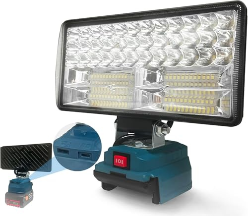 Kabellose LED-Arbeitsleuchte für bosch 18v Akku, 90 W 5400 ml LED-Weitstrahl-Flutlicht mit zwei USB-Ladeanschlüssen, LED-Licht für Notfall, Werkstatt, Garage (ohne Batterie)