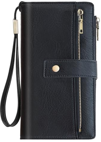 NEWIROVE RFID Porte Monnaie Femme avec Multi Cartes & Bracelet, Noir
