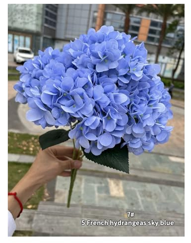 Flores Artificiales Hortensia Flores artificiales de gran tamaño de 5 cabezas, hortensias blancas y rosas, de seda, for boda, ramo de novia, flores falsas, decoración for fiestas en el hogar(Blue1)