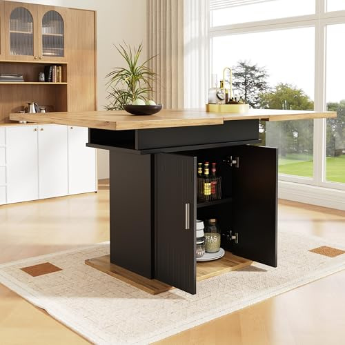 TOBIDOEN Küchentisch Esstisch mit Stauraum 110-140×70cm, Ausziehbar Esstisch 6 Personen, Tisch klappbar mit DREI Ablageebenen, Esstische für Küche und Wohnzimmer (B, Schwarz)
