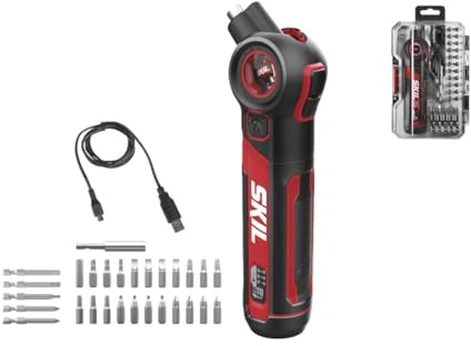 SKIL Destornillador inalámbrico de 4V con cabeza inclinable 2714GA (incl. cargador USB-C, estuche y 28 accesorios)
