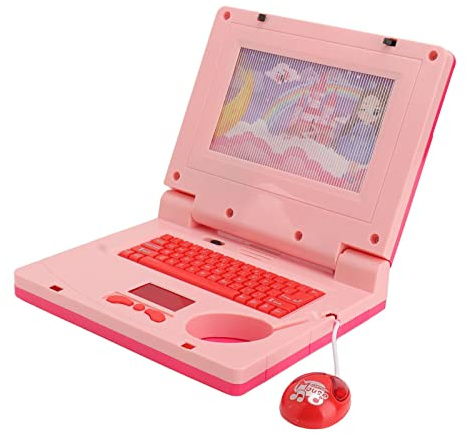 MENDUNER Lerncomputer für Kleinkinder mit Musik und Lautsprecher, Pädagogischer LED-Kinderlaptop, Sicheres Design, Kunststoffmaterial, Alter 3–6 (Rosa Nicht einziehbare Maus)