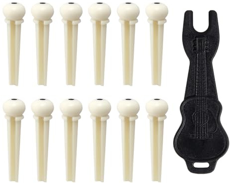SYEYCW 12 Stück Gitarre Bridge Pins mit 1 Stück Sattel Puller Remover Extractor, Akustikgitarren Stegstifte, Kunststoff Gitarren Werkzeug, für Akustische Gitarren, Folkgitarren, Ukulelen, Martin, Weiß