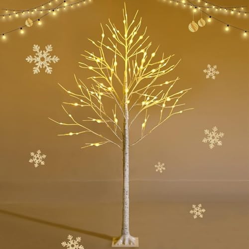 RELAX4LIFE Albero di Natale Nudo 150cm con LED, Albero Realistico Con Rami Nudi Senza Foglie in PVC, 72 Luci LED Bianco Caldo, Tronco Intero con Base di Radici per Feste, Bianco (150 cm)