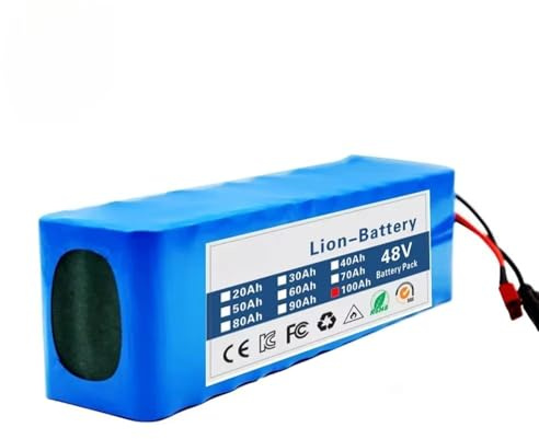 48V 100AH Ebike Batería Litio Pack 13S3P Baterías Recargables para Patinete Eléctrico con Cargador Y BMS Batería Recargable para 200W-800W Motores XT30