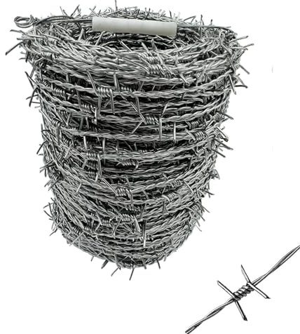 Recinzione in filo spinato da 140 m, filo intrecciato a 4 punti per recinzioni selvagge, barriera metallica resistente per recinzione sicura del bestiame, protezione del giardino, uso esterno