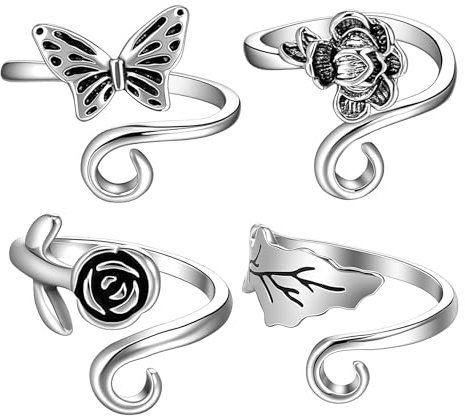 4 Pcs Crochet Ring, Silver Adjustable Crochet Tension Ring Metal Yarn Guide for Easy Crocheting, Perfect Knitting Accessories for Crafters, Goft for Women Crocheting Lovers, 4 Style