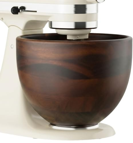 COFUN Rührschüssel aus Holz für KitchenAid Küchenmaschinen, 4.3L, 4.7L/4.8L | Holzschüssel für KitchenAid Küchenmaschinen, Natürliche Akazien-Holzschüssel mit Edelstahl-Sockel, Handgefertigte Schüssel