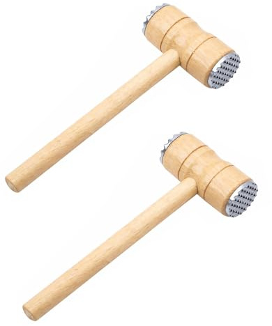 YSAMAX Wooden Meat Tenderizer Hammer, Dual-Sided, Textured Flat Surface, Ergonomic, Durable Construction, Comfortable Grip Handle, Ideal for Steak, Chicken Breast & Homemade Cutlets (Pack of 2)