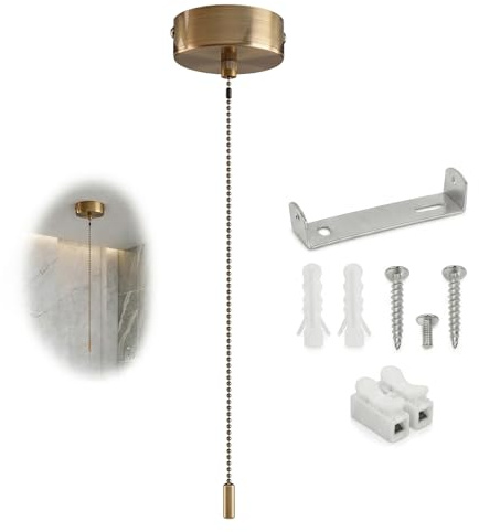 XdealCozyxc Bathroom Light Pull Cord, Chrome Cylinder Bathroom Pulls Cord Ceiling Switch for Bathroom, Bedroom Kitchen Living Room Corrido
