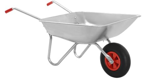 BARGAIN FACTORY 65L Wheelbarrow Cart Galvanised with Pneumatic Tyre for Home & Garden, Heavy Duty, Load upto 100kg, Silver