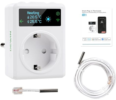 Enchufe Termostato WiFi Digital con Sonda 220V, Inteligente Controlador de Temperatura Enchufe Compatible con Tuya/SmartLife, Alexa y Google Home, para Reptil Terrario Invernadero (WT580-EU)