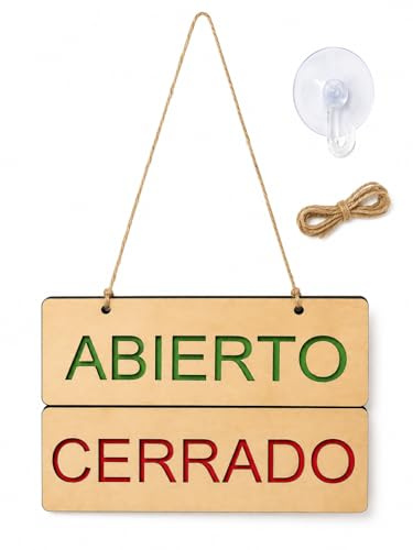 TIBRYN Cartel Abierto – Cerrado – Cartel Cortado a Láser y Pintado a Mano para Negocio en Madera – Placa de Interior – Tiendas, Oficinas, Restaurantes y Comercios.
