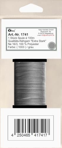 1 Stück Spule a. 100m Qualitäts - Nähgarn, Extra-Stark, Farb-Nr.1003 grau, Ne 16/3, 100% Polyester für die Nähmaschine Garn, (0,06 € / m), 1741
