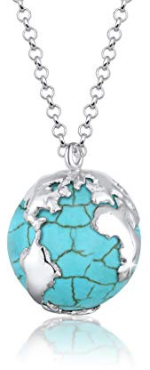 Elli Halskette Silber 925 Globus Anhänger Kette Damen Howlith Schmuck | Geschenke für Frauen Mädchen Mama Freundin, Talisman Silberkette Länge 70 cm