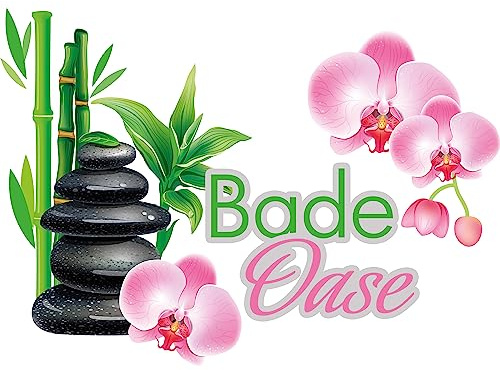GRAZDesign Wandtattoo Badezimmer Orchidee Bade Oase Deko Feng Shui | Wandsticker Wandaufkleber Bad, Tür, Fliesenaufkleber Klebefolie Fliesen Wellness Wandbild, 79x57cm