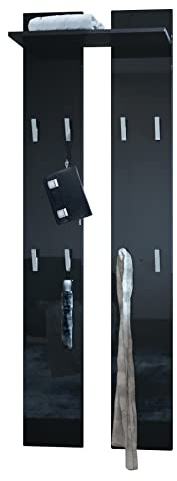 Vladon Wandpaneel 170, Made in Germany, Garderobenpaneel bestehend aus 2 Paneelen und 1 Ablagefläche, Schwarz Hochglanz (57 x 170 x 20 cm)