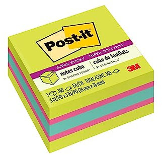 Post-it 2027-SSGFA Haftnotizen, Würfel, 7,6 x 7,6 cm, kräftige Farben, 1 Würfel, 360 Blatt
