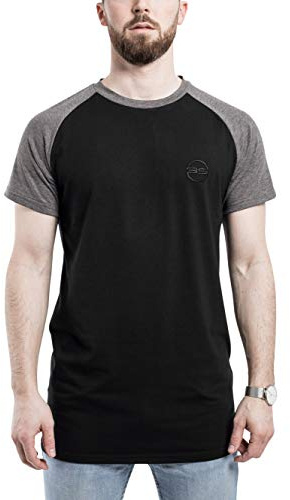 Blackskies Baseball kortärmad t-shirt | lång oversize Fashion basic raglan Streetwear herr longshirt long te smulerad – röd grå blå vit svart S M L XL