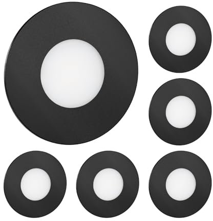ledscom.de 6 Stück LED Treppenlicht/Wandeinbauleuchte FEX für innen und außen, rund, schwarz, 85mm Ø, warmweiß