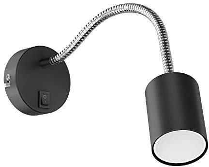 ledscom.de Leselampe WAIKA mit Schwanenhals und Schalter schwarz matt, inkl. 630lm LED GU10 Lampe, weiß