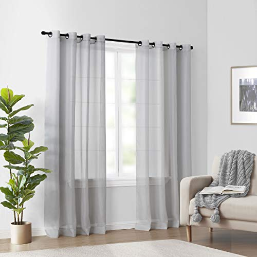 CurtainFresh Odor Neutralizing Sheer Voile Grommet Window Curtain for Bedroom or Living Room (1 Panel), 59 in x 84 in, Light Grey