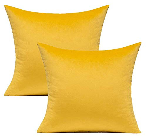 VAKADO 40x40 cm Gelbe Sofakissenbezug aus Samt Dekorative Kissenhülle Quadratisch Kissen für Wohnzimmer Schlafzimmer Buro Wohnzimmer Auto, 2 Stück