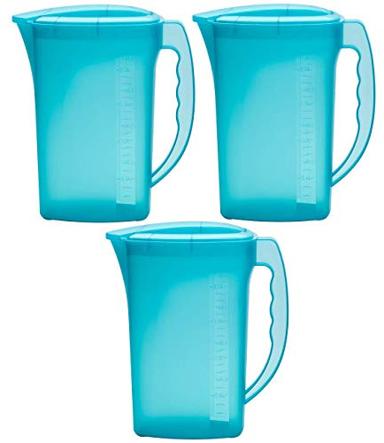 3x Saft Wasser Eistee Kanne Behälter Kühlschrankkrug Multifunktionsbox mit Deckel 2L Kunststoff