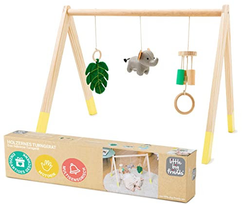 Little Big Friends Jungle Spielbogen aus Holz mit 3 hängenden Spielzeugen für Babys oder Neugeborene