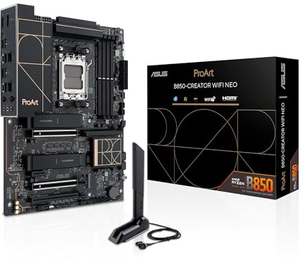 ASUS ProArt B850-CREATOR WIFI Neo, Scheda madre ATX, 14+2+1 Stadi di Alimentazione, Slot DDR5, 3 Slot M.2, PCIe 5.0 x16, Wi-Fi 7, Ethernet Realtek 5Gb Ethernet, DisplayPort, HDMI, Aura Sync, Nera
