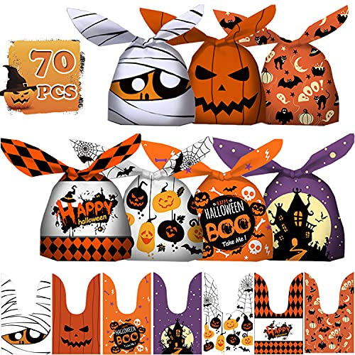 FullJoyHut 70 st godispåsar halloween påsar påsar present plast godis smink påse påse kakor pumpa spindel klistermärken fest halloween fest dekor dekor
