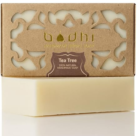 Bodhi® Naturseife TEE BAUM 100g / mit Kokosnussöl und Tea Tree ätherisches Öl, für Problemhaut und sehr trockene Haut, Handgemacht/Bio & Vegan