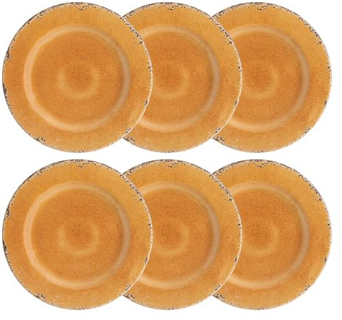 UPware Crackle Melamine Dinner Plate Set, Round Plates for Main course, Pasta, and Salad, BPA-Free, Dishwasher Safe, Orange, 11 Inch, Set of 6