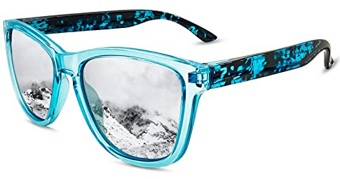 KANASTAL Occhiali da Sole Specchio Argento Blu Donna Uomo Polarizzati Specchiati Argentati Leopardo Montatura Fantasia UV400 Alla Moda Classici Sunglasses per Spiaggia Shopping -Argento Azzurri
