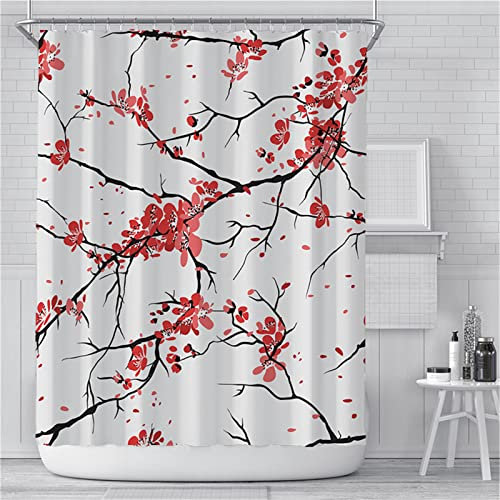 Duschvorhang für Eckdusche und Kleine Badewanne, Bad vorhang aus Polyester Stoff Schimmelresistent Wasserabweisend und Waschbar, Pflaume Buchsbaum， 180x180cm mit Duschvorhangringen Shower Curtains
