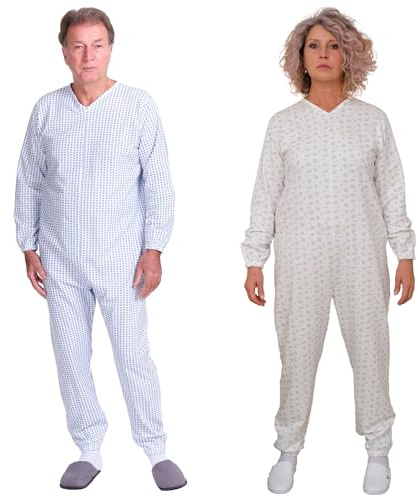 FERRUCCI COMFORT Einteiliger Fleece-Pyjama mit Verschluss auf der Rückseite, 9012-F, Für ältere Menschen, Inkontinenz und Alzheimer, Winter