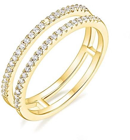Titaniumcentral Ringe Damen Eternity Zirkonia Halb Ewigkeitsringe Doppelband Verlobungsring Eheringe Trauringe (Gelbgold,51 (16.2))