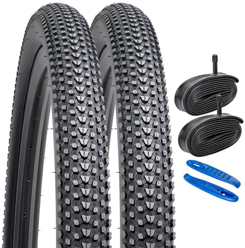 YUNSCM 2 PCS 26 Pouces Montagne Vélo pneus 26x2.0/50-559 and 26 Pouces Vélo Chambre à air Schrader Valve Compatible with 26x1.95 26x2.0 26x2.10 Vélo Bike pneus and Chambre à air (Y-1274)