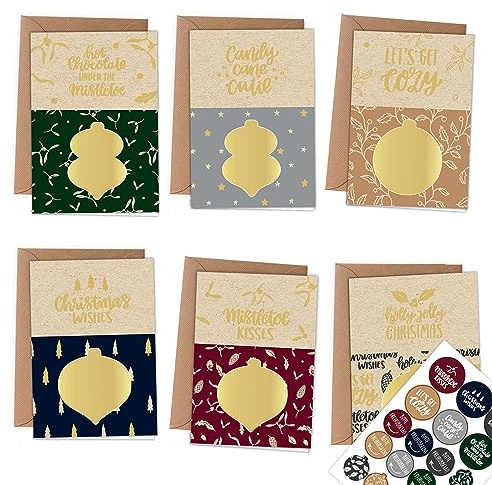Papierdrachen Juego de 6 tarjetas plegables para rascar, diseño navideño